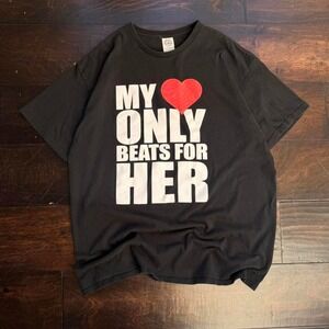 Vtg Parody Shirt Adult XL Black Faded My Heart Only Beats For Her Love 90s